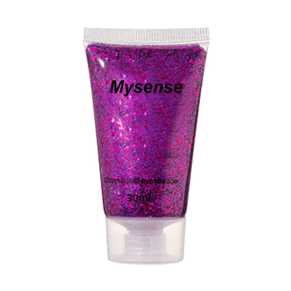 Mysense Purple Body Glitter Gel,Mardi Gras Face Glitter Makeup,Music Festival Rave Accessories,Chunky Mermaid Glitter Sequins for Face Eye Hair Decorations,Sparkling Glitter Face Paint for Women,30g