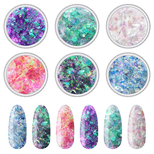 Mermaid Iridescent Chunky Glitter Flakes Chrome Nail Sequins Aurora Holographic Mermaid Nail Glitter Flakes Glitters Chunky Iridescent Flakes for Face Eyes Body Hair Nail Decoration(12 Boxes)