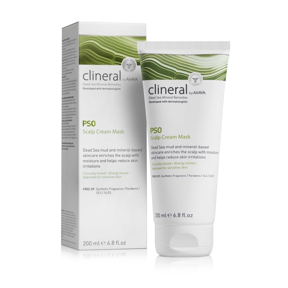 AHAVA Clineral Pso Scalp Cream Mask - Rich, creamy scalp mask to reduce irritations & dryness, hydrates & nourishes the hair & scalp, with Osmoter, Dead Sea Mud, Hippophae & Grapefruit Oil, 6.8 Fl.Oz