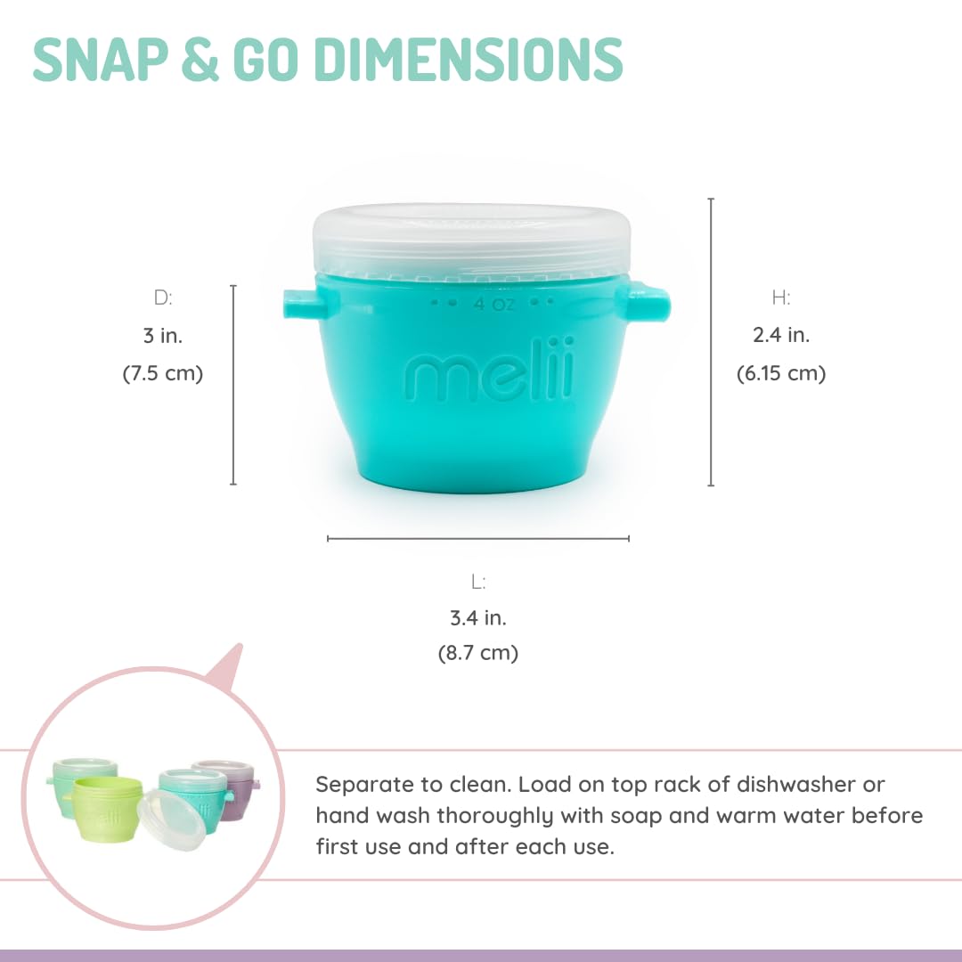 melii Snap & Go Baby Food Storage Containers with lids, Snack Containers, Freezer Safe, 4 oz - 4 Pack, Original