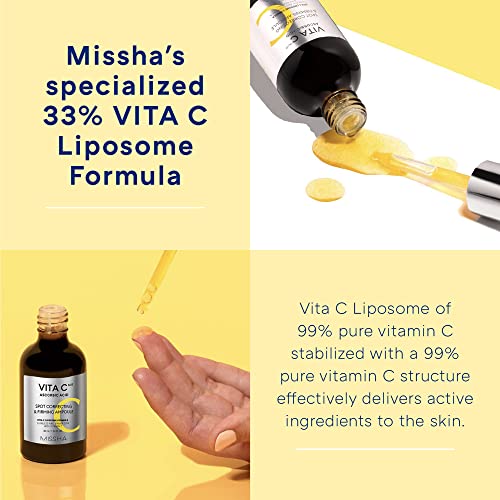 MISSHA Vita C Plus Spot Correcting & Firming Ampoule, Vitamin C Serum, Korean Serum for Face, Korean Skin Care For Aging Dull skin, Dark spots, 1.01 Fl oz/30ml
