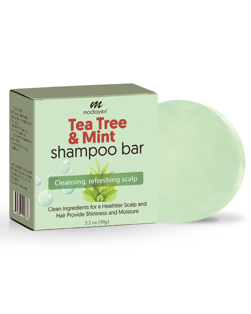 Tea Tree & Mint Shampoo Bar - Natural Hair Cleanser with Invigorating Oils, Sulfate-Free & Vegan, Suitable for All Types, Zero-Waste Care, 3.2 oz