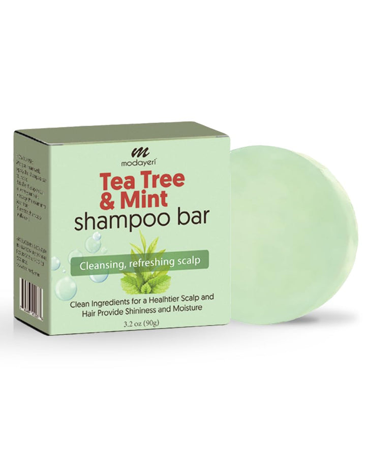 Tea Tree & Mint Shampoo Bar - Natural Hair Cleanser with Invigorating Oils, Sulfate-Free & Vegan, Suitable for All Types, Zero-Waste Care, 3.2 oz