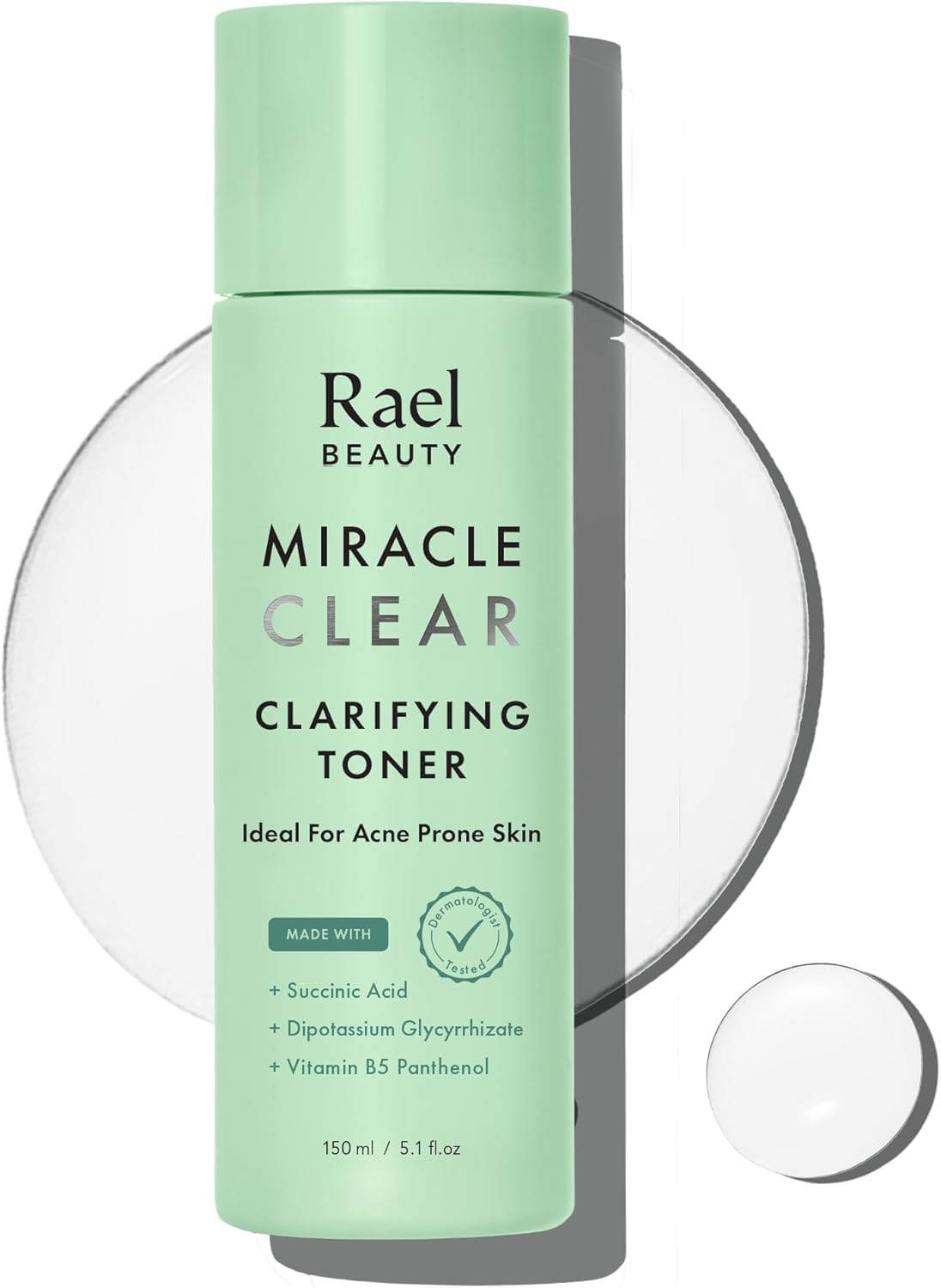 Rael Toner for Face, Miracle Clear - Reducing Pores and Oils with Succinic Acid, Hydrating Vitamin B5, Vegan, Korean Skin Care (5.1 fl oz)
