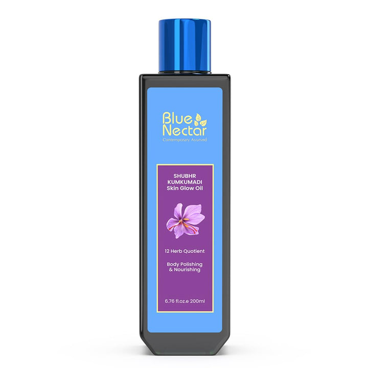 Blue Nectar Kumkumadi Body Oil for Glowing Skin | Moisturizing Body Oil for Dry Skin with Relaxing Aroma | Plant Based Body Oil for Women & Men (12 Herbs, 6.76 fl oz)