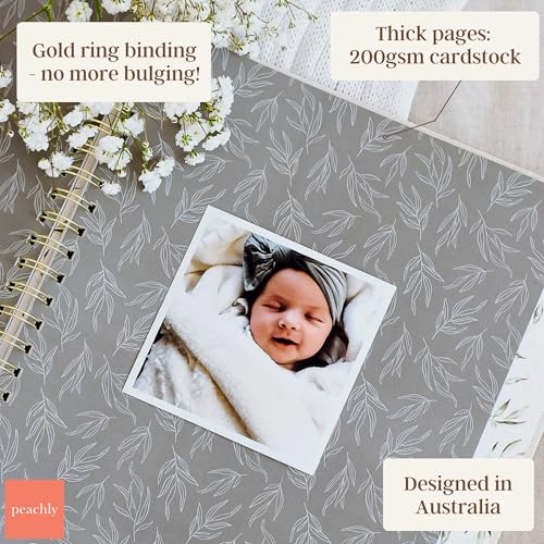 Peachly Unisex Baby Memory Book | Minimalist Baby First Year Keepsake for Milestones | Baby Books First Year Memory Book | Simple Baby Scrapbook for Boy Girl Milestones | Natural Linen - Olive