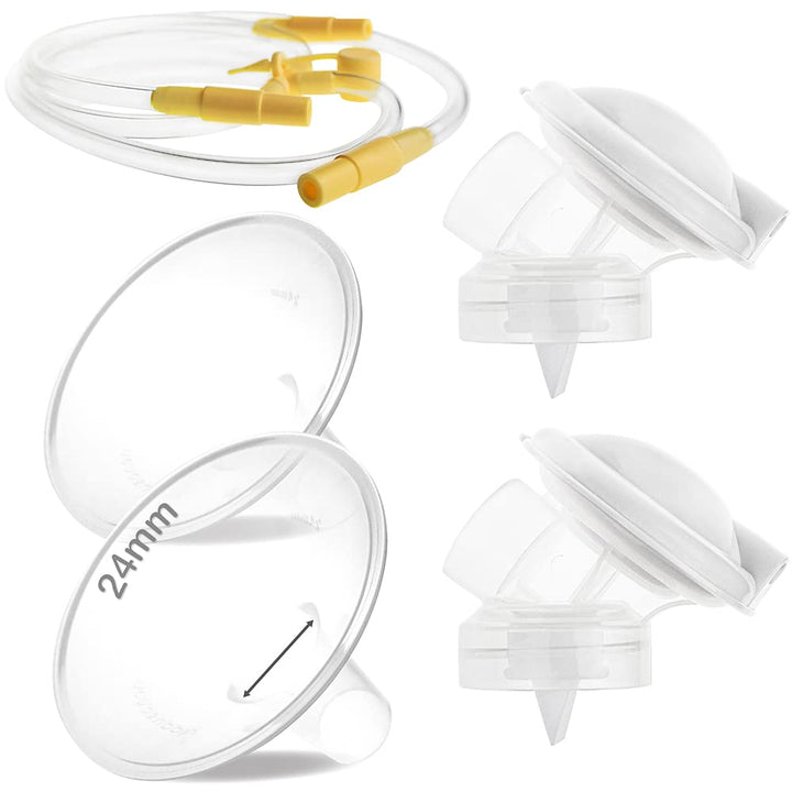 NENESUPPLY Pump Parts with 24mm Flanges Compatible with Medela Pump in Style Maxflow Breastpump and Personalfit Flex. Incl. Flange Membrane Connector Tubing Valve. Not Original Medela Pump Parts