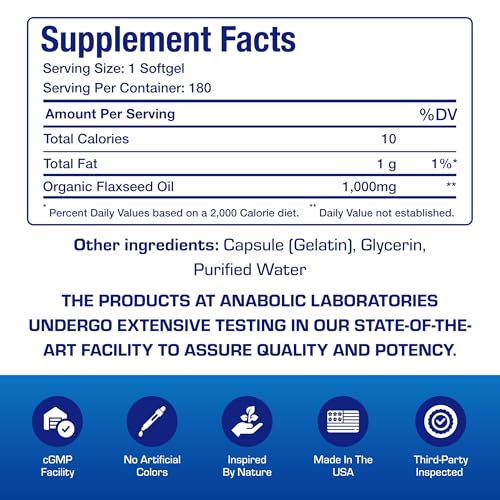 Cold Pressed Organic Flaxseed Oil 1000mg Softgels - Non GMO Organic Flax Seed Oil Softgels Rich in Naturally Occurring Omega 3 6 9 for Full Body Benefits - Fish Free Omega 3 Supplement (180 Softgels)