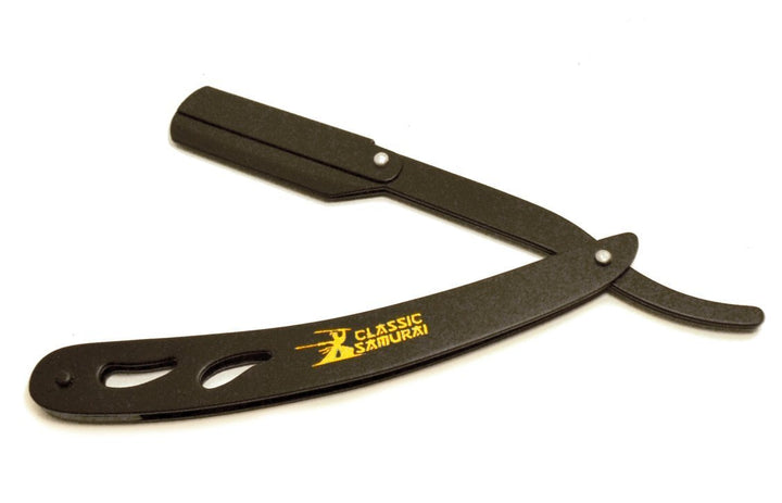 Classic Samurai CS-102 Matte Black Folding Straight Razor, Shavette with 100 Derby Premium Single Edge Razor Blades (Black)
