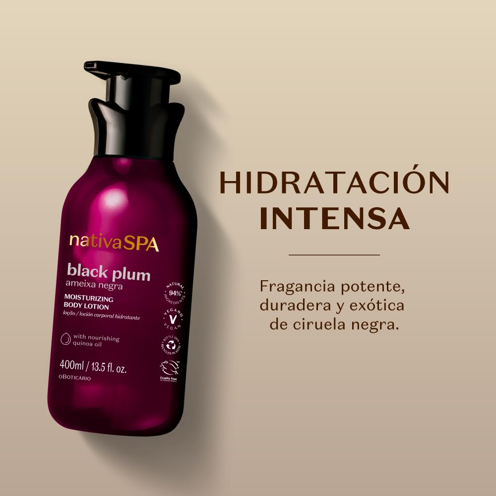 Nativa SPA by O Boticário, Black Plum Moisturizing Body Lotion, Long-Lasting Hydration and Lightweight, Fragranced Moisturizer, 13.5 Ounce