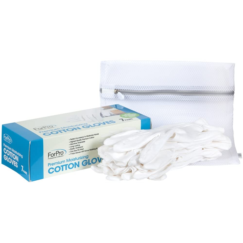 ForPro Professional Collection Premium Cotton Gloves, 7 Pairs White for Moisturizing Hands Overnight, Inspection Cloth Quality, Eczema Dry Sensitive Skin Spa Therapy, Elastic Wristband