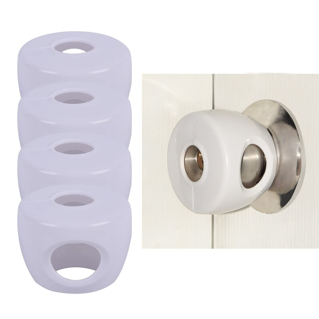 Door Knob Child Proof Covers - Baby Doors Lock - Knobs Safety for Kids, Toddler - Childproof Doorknob Cover Locks Handle and Protects Kid - Smart Babyproof Design - Easy Adult Use - Pack of 4