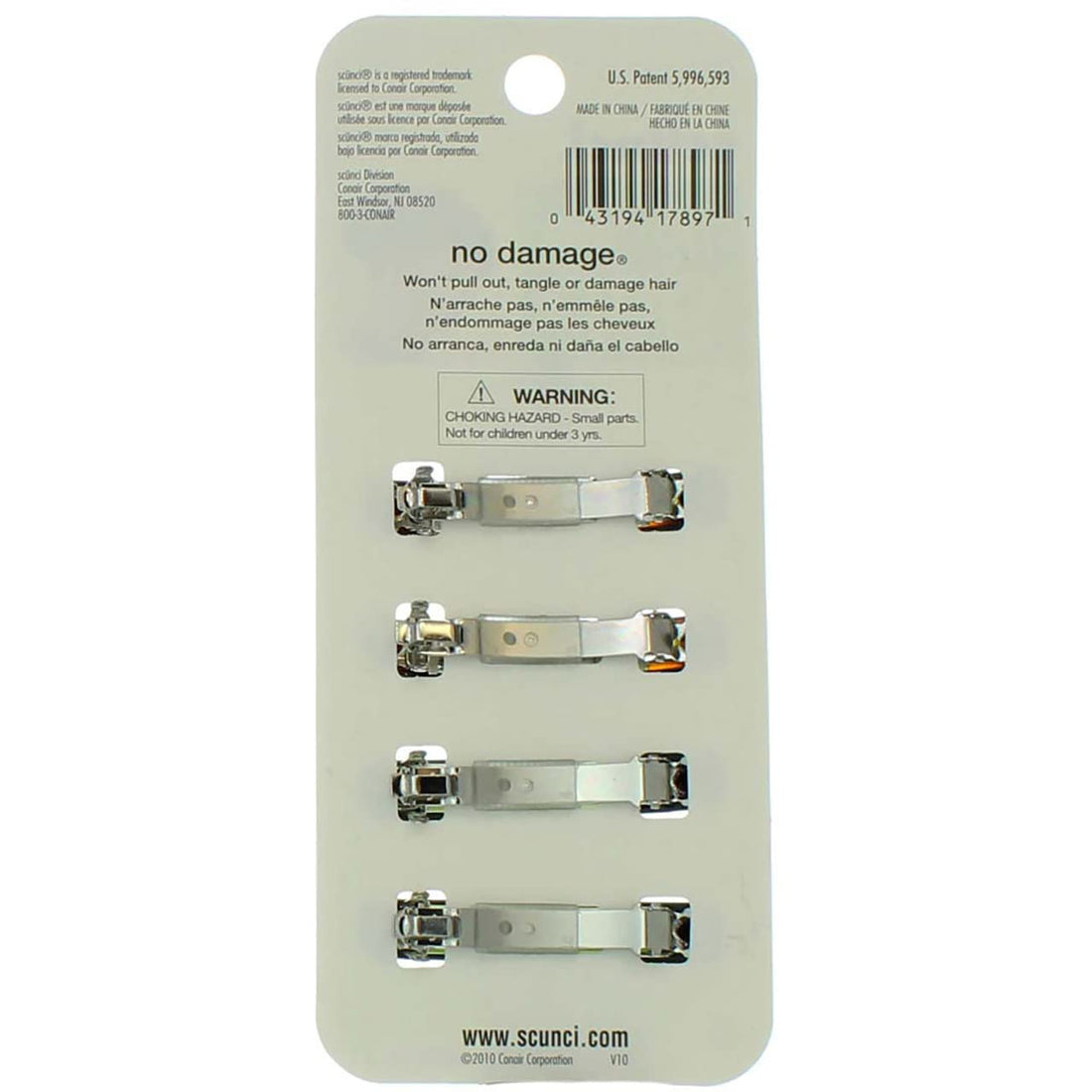 Scunci No-slip Grip Auto Clasp Barrettes, 4 Count by Scunci