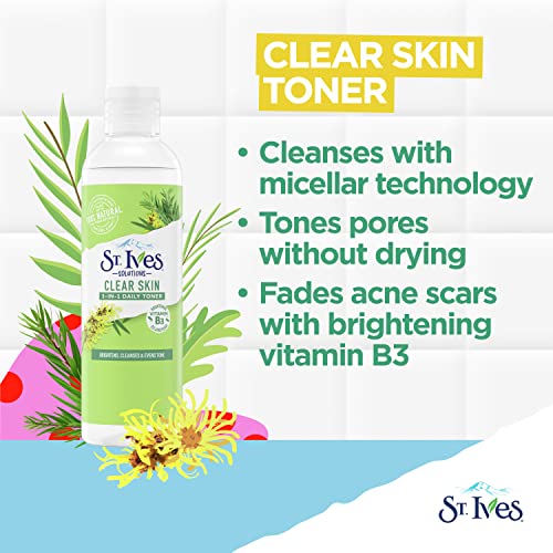 St.Ives Solutions 3-in-1 Face Toner For Combination to Oily and Acne Prone Skin Clear Skin Made with 100 percent Natural Tea Tree Extract, Vitamin B3, Micellar Water Technology, and Witch Hazel 8.5 oz
