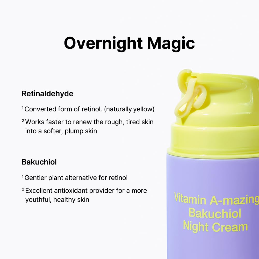 By Wishtrend Vitamin A-mazing Bakuchiol Night Cream - Anti-Aging Face Moisturizer | Retinal & Bakuchiol | Boosts Elasticity, Reduces Fine Lines & Wrinkles, Promotes Cell Renewal, Youthful Skin, 30g