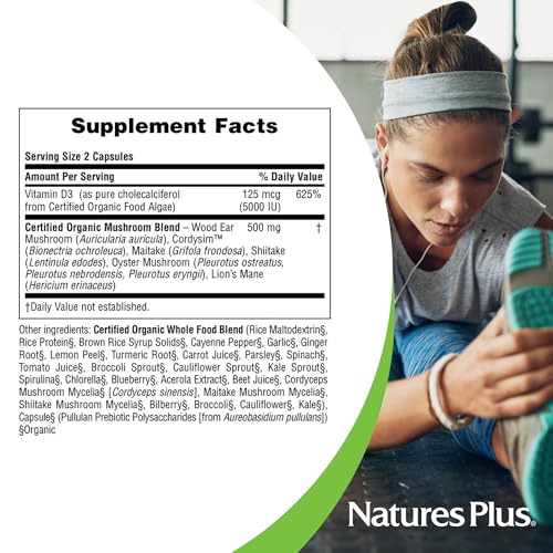 Natures Plus Source of Life Garden Vitamin D3-60 Vegan Capsules, Pack of 2 - Immune System Support - Certified Organic, Non-GMO, Gluten Free - 60 Total Servings