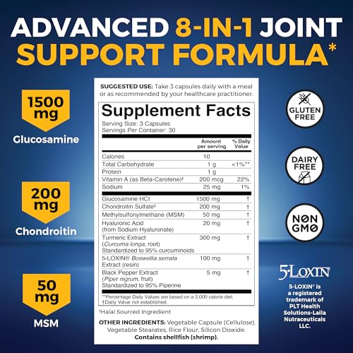 Glucosamine Chondroitin MSM Joint Support Supplement, 90 Capsules - with Turmeric, Black Pepper, Boswellia and Hyaluronic Acid - Joint Health Supplement for Mobility, Flexibility and Comfort