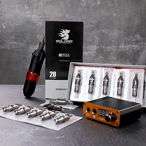Tattoo Gun Kit,Solong Tattoo Gun Starter Kit with Anti-fatigue Mode Power Supply with 20pcs Different Type Needles Cartridges for Tattoo Artist with Portable Tool Case