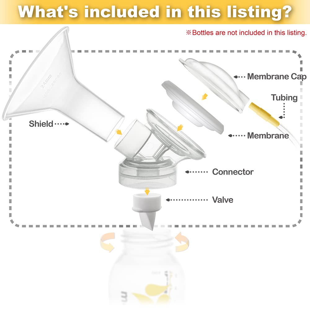 NENESUPPLY Pump Parts with 17mm Flanges Compatible with Medela Pump in Style Maxflow Breastpump and Personalfit Flex. Incl. Flange Membrane Connector Tubing Valve. Not Original Medela Pump Parts
