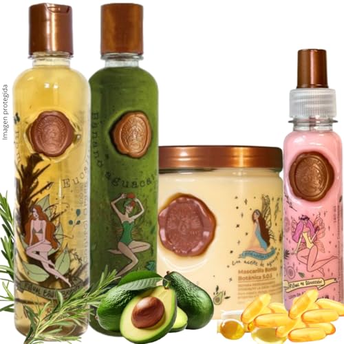 RITUAL BOTANICO Kit Crecimiento Acelerado y Reparación S.O.S.: Shampoo de Romero, Mascarilla para el Cabello con Colageno, Acondicionador Intensivo PLEX, Termoprotector para cabello (Incluye Obsequio)