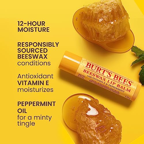 Burt's Bees Lip Balm - Original Beeswax 12 Count Pack in Bulk, Lip Moisturizer With Responsibly Sourced Beeswax, Tint-Free, Natural Origin Conditioning Lip Treatment, 12 Tubes, 0.15 oz