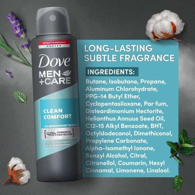Dove Men+Care Antiperspirant Dry Spray Deodorant for Men Clean Comfort 48 Hour Sweat and Body Odor Protection 3.8 oz 3 Count