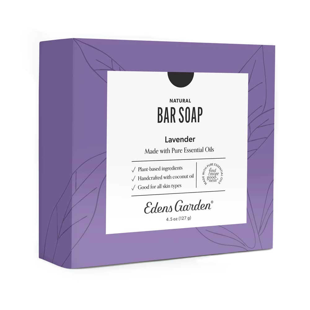Edens Garden Lavender Bar Soap - Natural Cold-Processed with Pure Essential Oils for Hydrating, Moisturizing, & Calming Skin - Handmade Aromatherapy Gentle Bath Soap for Face & Body, 4.5 oz (127 g)