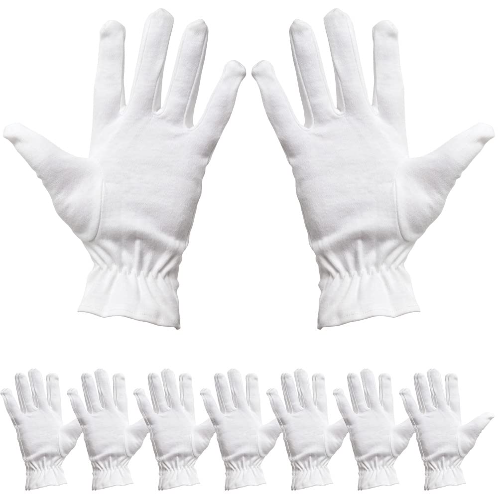 ForPro Professional Collection Premium Cotton Gloves, 7 Pairs White for Moisturizing Hands Overnight, Inspection Cloth Quality, Eczema Dry Sensitive Skin Spa Therapy, Elastic Wristband