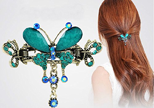 Tvoip Retro National Style Hair Clip Alloy Water Drill Crab Butterfly Grip Clip Headgear