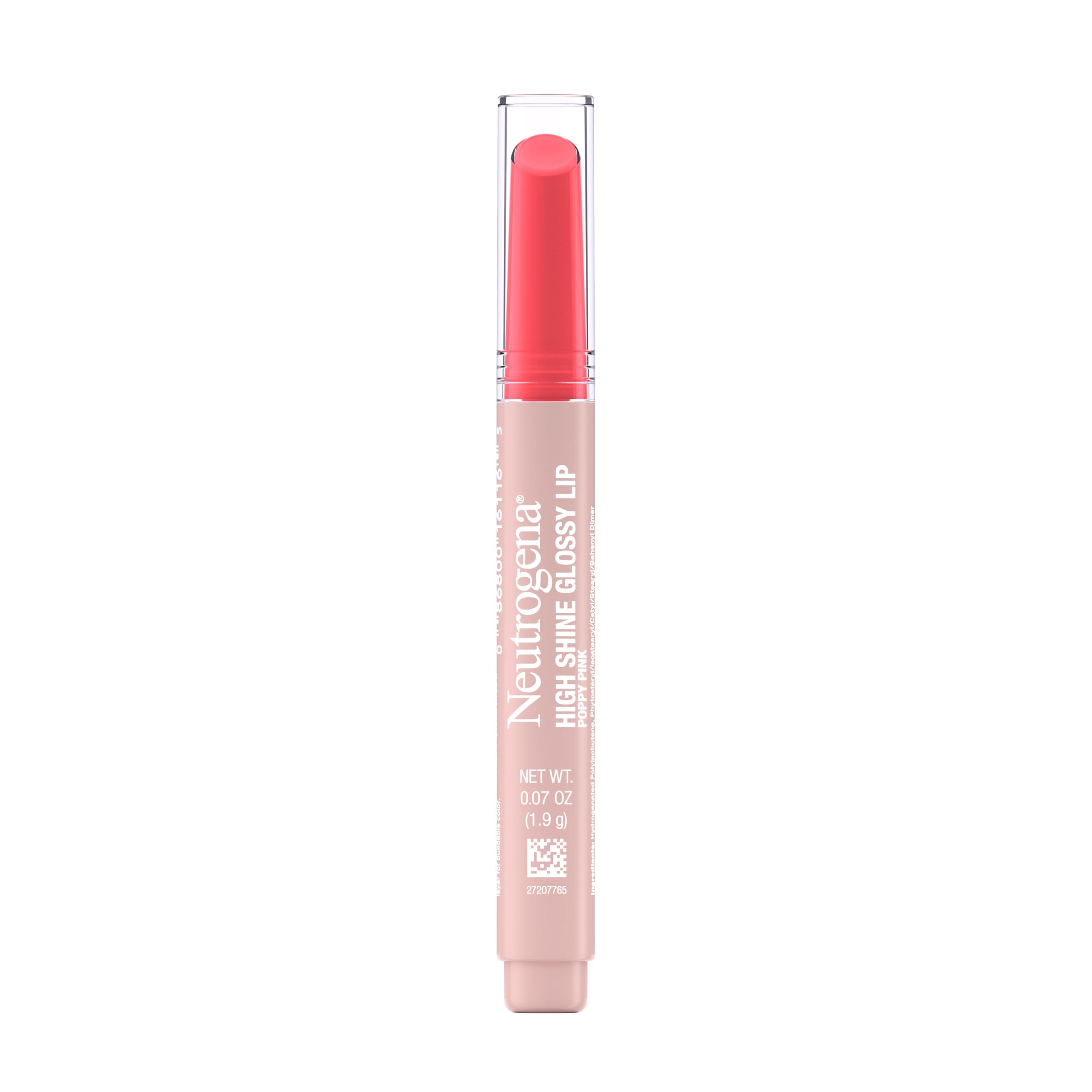 Neutrogena High Shine Glossy Lip with Maracuja Oil + Vitamins & Antioxidant Vitamin E, Nourishing Glossy Lip, Non-Retractable, Pigmented For Buildable Color, Poppy Pink, 0.07 oz