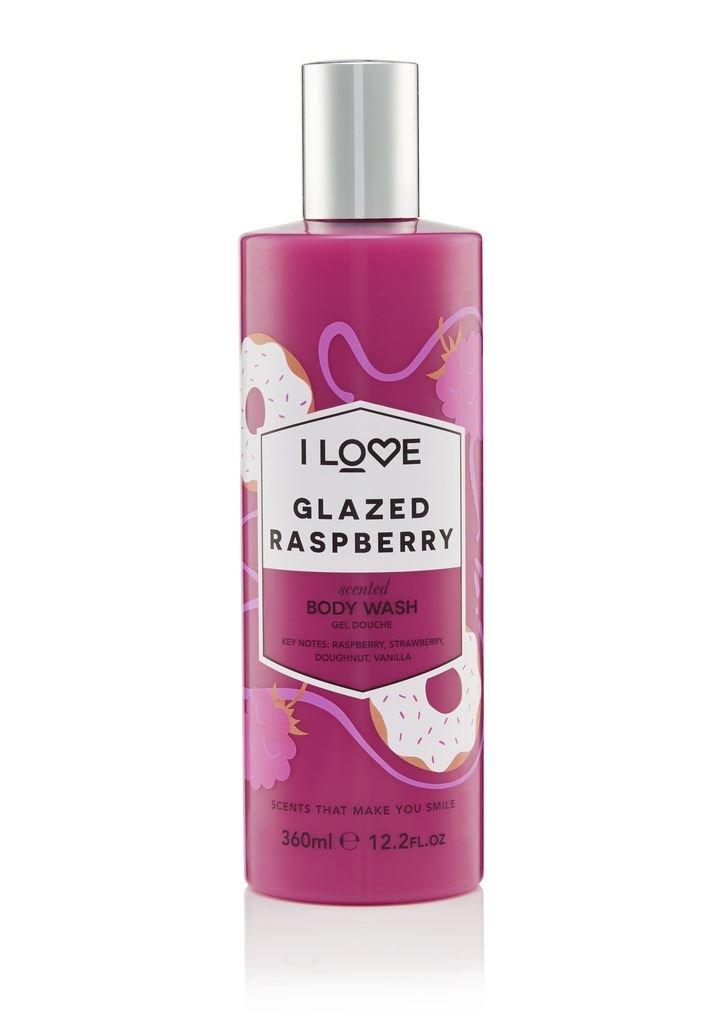 I LOVE Glazed Raspberry Scented Body Wash - Moisturizing Body Wash and Foaming Bubble Bath - Raspberry, Strawberry, and Vanilla Fragrance - 11.8 oz