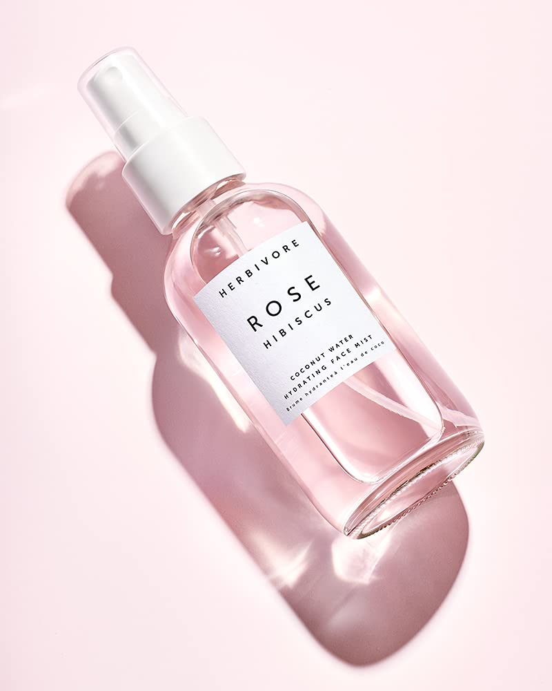 HERBIVORE Rose Hibiscus Coconut Water Hydrating Face Mist – Natural Dewy Glow, Organic Rose Water + Vegan Hyaluronic Acid, Plant-Based, Vegan, Cruelty-Free, 4 oz