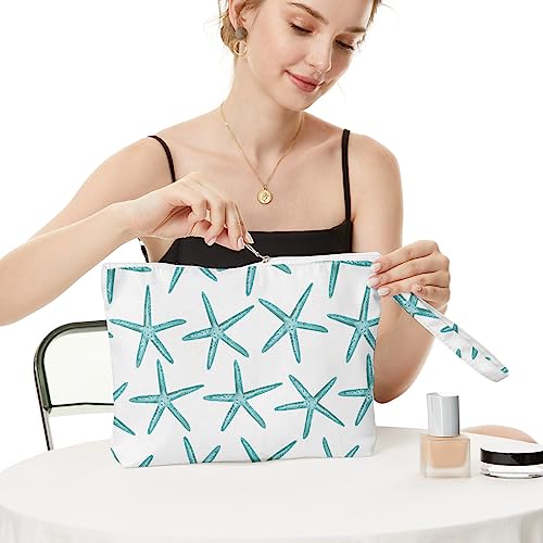 Fokongna Wet Dry Bag for Travel, Makeup, Swimsuit, Beach, Pool, Diapers, Yoga, Gym Clothes - Zipper Pouch for Women, Sister, Friends - Ocean Sea Shells Starfish Design