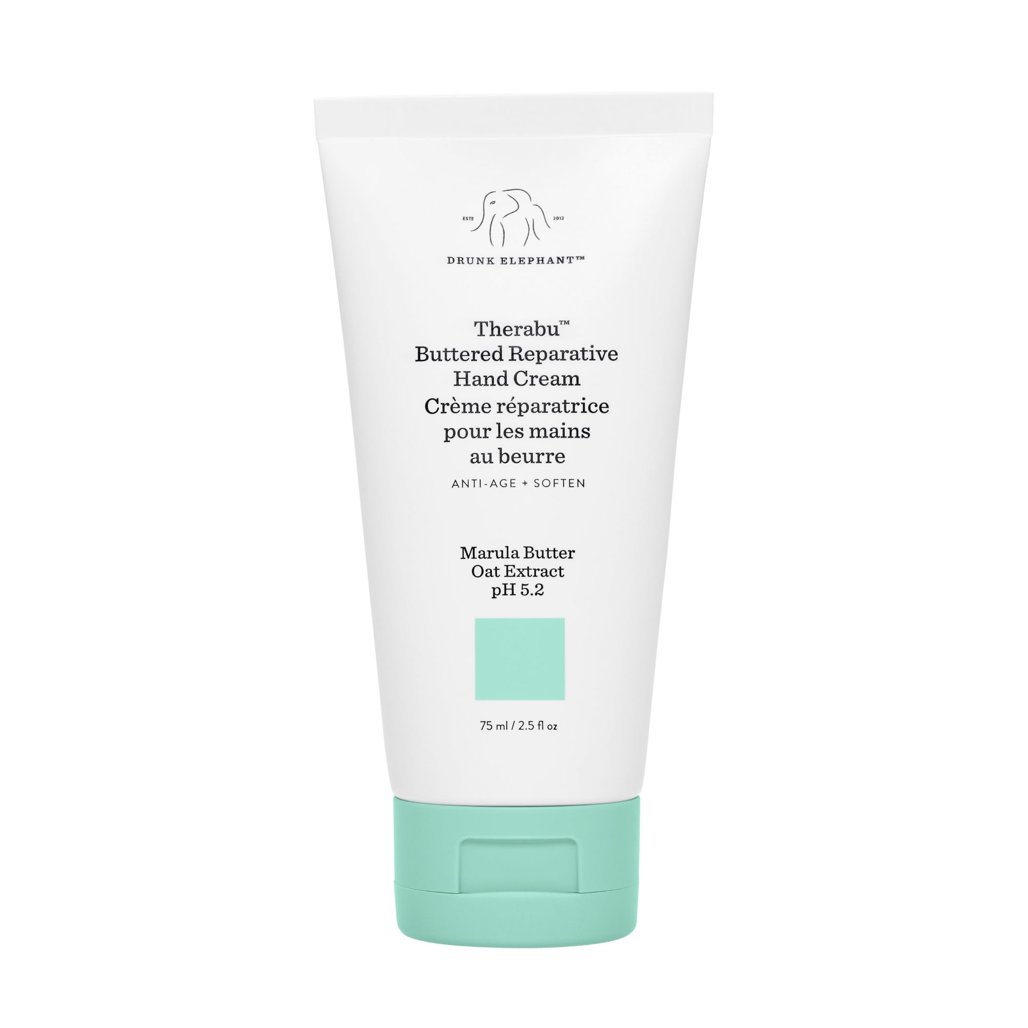 Drunk Elephant Therabu Buttered Reparative Hand Cream - 75 ml/2.5 fl oz - Hand Lotion - Clean Clinical Skincare - Cruelty-Free - Dermatologist-Tested - Free of Essential Oils, Silicones, and Fragrance