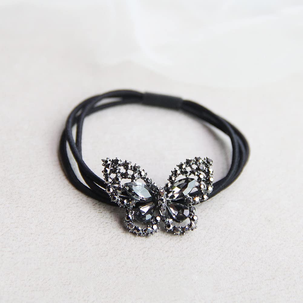 Xiwstar 2Pcs Elegant Women Girls Hair Scrunchies Crystal Rhinestone Butterfly Hair Ties Bands Accessories Ponytail Holder