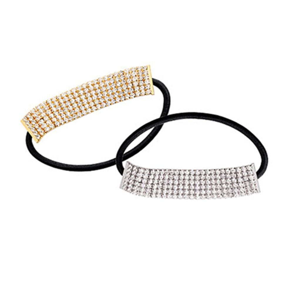 Casualfashion 2Pcs Designer Fashion Elastic Rhinestone Hairtie Ponytail Holder Headband Hair Ties Accessories for Women Girls Hair Band