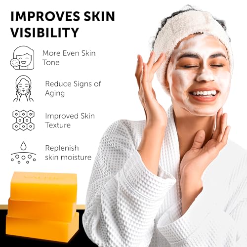 VALITIC Kojic Acid Dark Spot Remover Soap with Turmeric, Vitamin C, Retinol - Original Japanese Complex -Hyaluronic Acid, Vitamin E, Shea Butter, Castile Olive Oil - 3 Pack Bundle with African Net