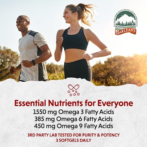 Barlean's Lignan Flaxseed Oil Softgels, Cold-Pressed Flax Seed Supplement with 1,550 mg ALA Omega-3 Fatty Acids for Joint & Heart Health, 1000mg, 250 ct