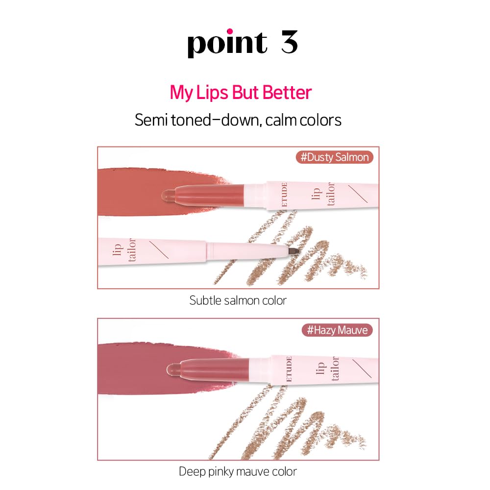 ETUDE Lip Tailor with Built in Lip Liner 0.8g - Dusty Salmon, Lip Pencil for Natural Plumped Lips, Long Lasting, Korean Makeup, Kbeauty, Perfect for Gift