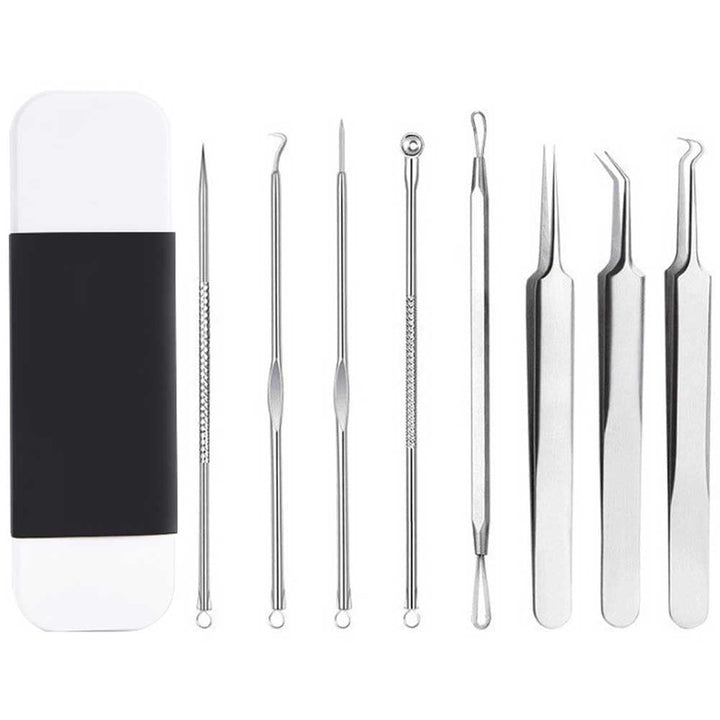 8 Pcs Stainless Steel Blackhead Remover Comedone Pimple Extractor Tool Kit with Metal Case for Pimples, Blackheads, Zit Removing for Face Nose