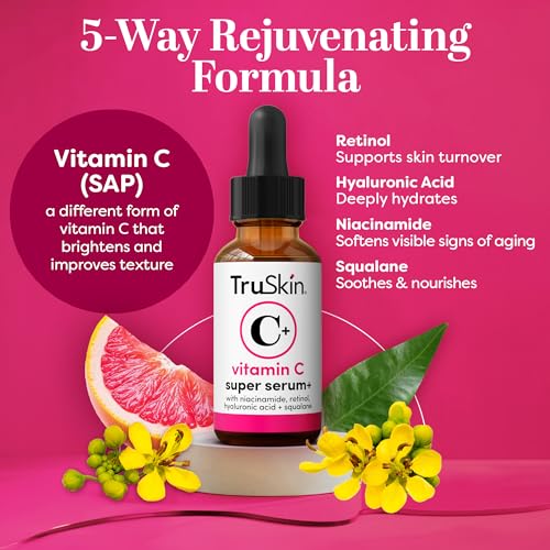 TruSkin Vitamin C Super Serum - Niacinamide, Retinol, Hyaluronic & Salicylic Acid - All-in-One Anti Aging Serum for Face – Improve Appearance of Dark Spots, Firmness for Brighter Looking Skin, 2 Fl Oz