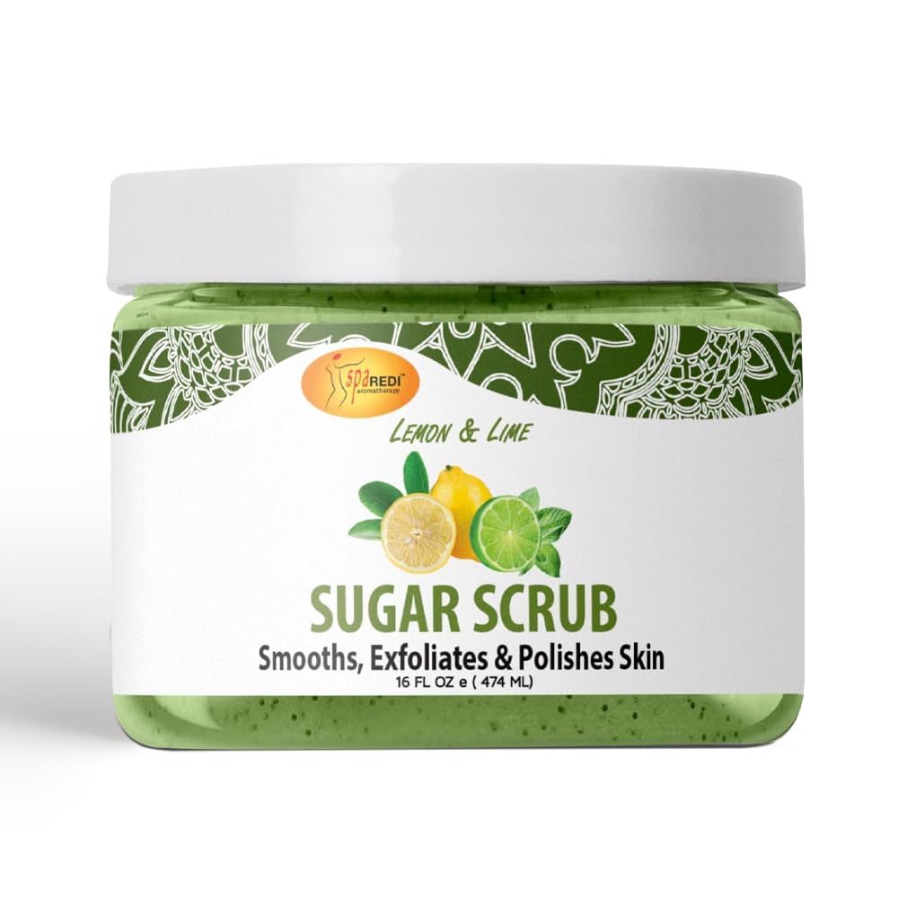 SPA REDI Sugar Scrub Lemon and Lime - Moisturizing and Exfoliating Body Scrub, Face, Hand, Foot Scrub body exfoliator for Nourishing, Glow, Polish, Smooth and Fresh Skin 16 Oz