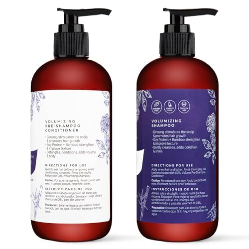 Cibu Volumizing Bundle - Pre-Shampoo Conditioner for Fine Hair Thickening w/ Ginseng and Sulphate Free Volumizing Shampoo for Moisturizing Fine, Thin, or Normal Hair - 11.03 Ounces