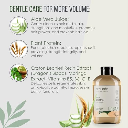 Volumizing Shampoo for Women - Organic Aloe Vera & Plant Protein, 97.8% Natural Ingredients, Hair Growth & Thickening for Fine Hair Volume Shampoo, 20.3 Fl Oz - ECOLATIER