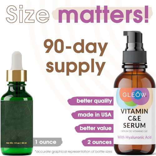 GLEOW Vitamin C Face Serum, Hydrating Vitamin C Serum for Face with Hyaluronic Acid, Suitable For All Skin Types, Targets the Appearance of Dull Spots 2oz