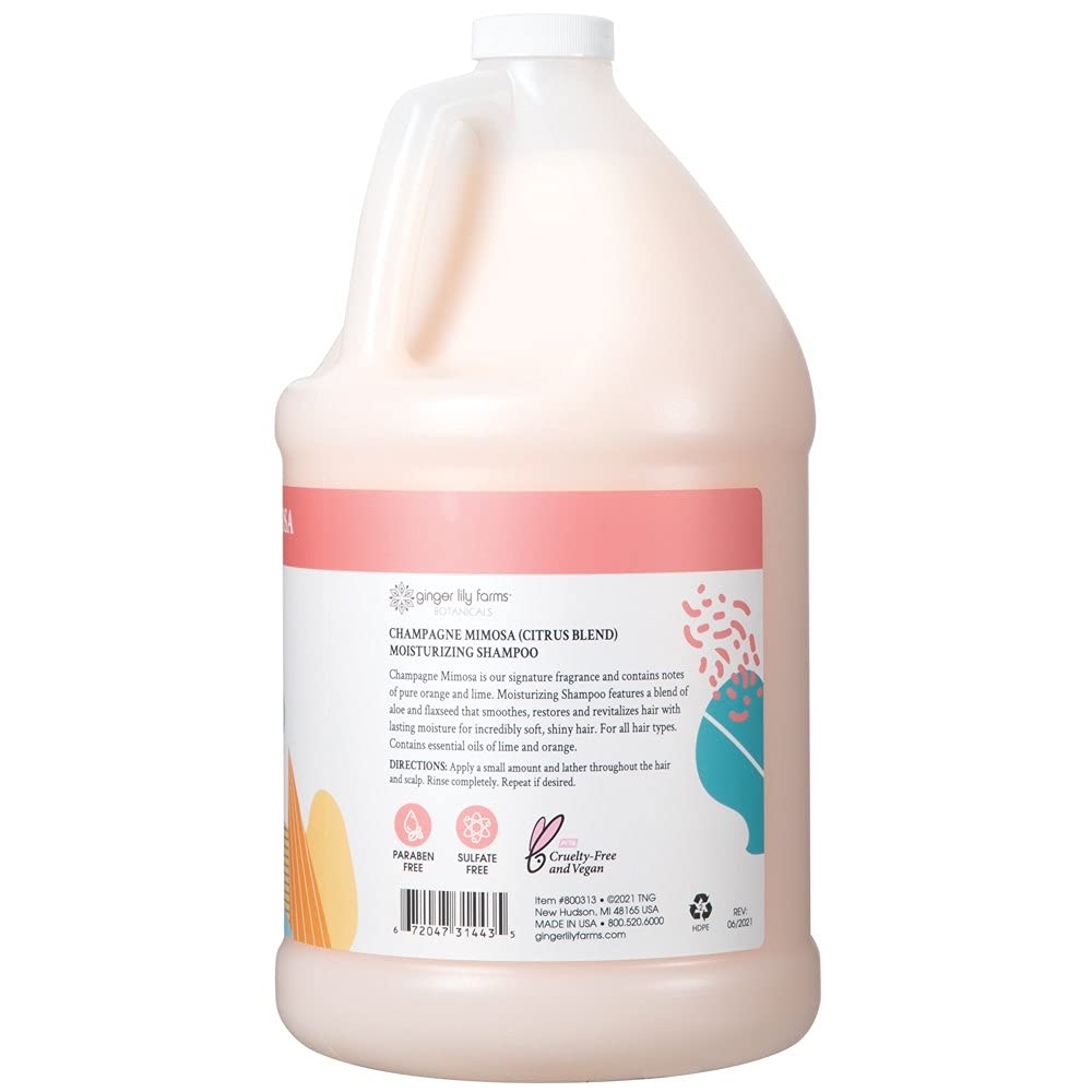 Ginger Lily Farms Botanicals Moisturizing Shampoo for All Hair Types, Champagne Mimosa, 100% Vegan & Cruelty-Free, Citrus Blend Scent, 1 Gallon (128 fl oz) Refill