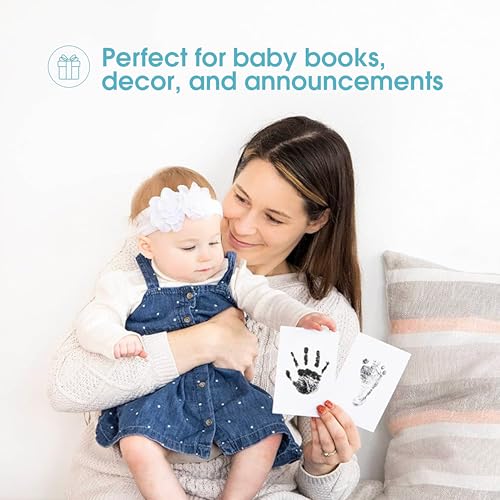Pearhead Newborn Baby Handprint and Footprint Kit - No Mess Clean-Touch Ink Pad With Impression Cards, Safe for Skin, Perfect Keepsake for Family, Acid-Free, Black