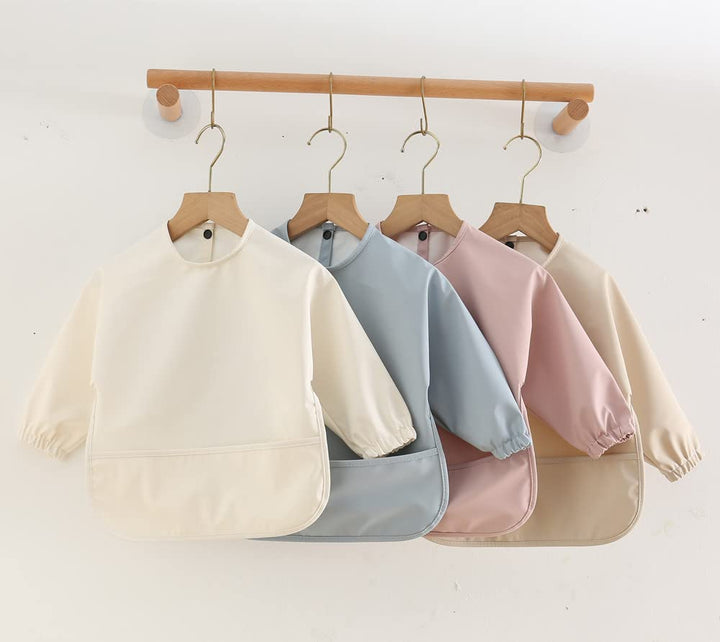 GZMM Waterproof Baby Bibs,Infant Toddler Long Sleeve Feeding Bib With Food Catcher,Wipe Clean & Washable