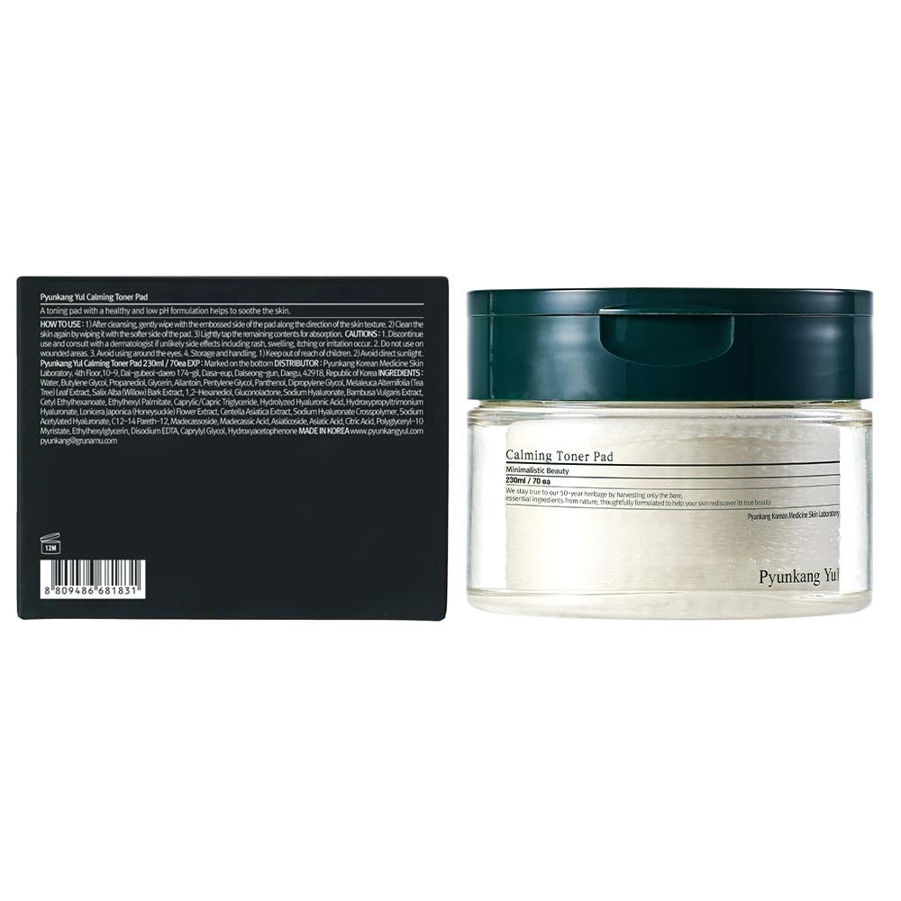 [PKY] Pyunkang Yul Calming Toner Pad with Tea Tree, 5 Hyaluronic Acids, Removes Dead Skin Cells, Moisturizes, Korean Face Skin Care, Acne Prone & Sensitive Skin, Double-Sided Pad 7.7 fl.oz 70ea