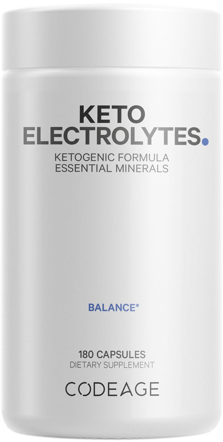 Codeage Keto Electrolytes Supplement – Vegan Electrolyte Tablets w Magnesium, Potassium, Calcium & Salt - Electrolyte Powder Salt Pills & Drink Hydration Supplements - Non-GMO Keto Diet - 180 Capsules